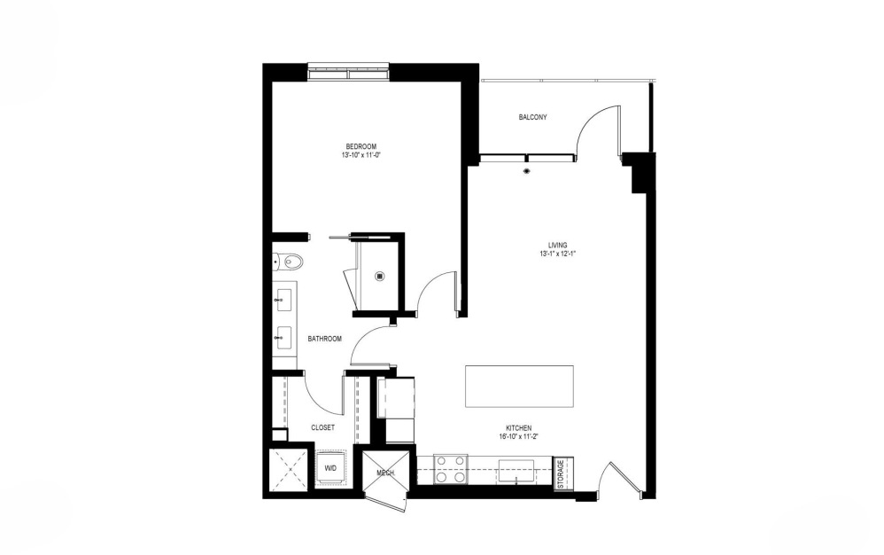 A4 ALT - 1 bedroom floorplan layout with 1 bathroom and 791 square feet