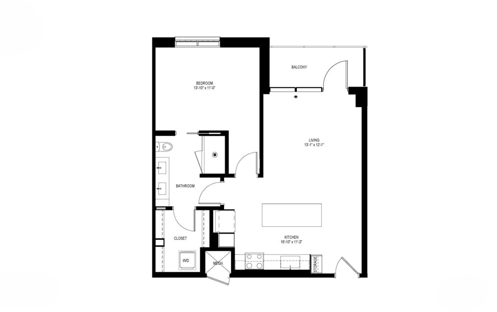 A4 - 1 bedroom floorplan layout with 1 bathroom and 804 square feet
